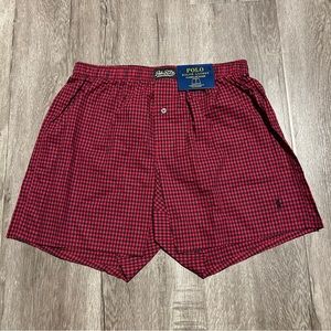 Polo Ralph Lauren Mens Red Checkered Classic Fit Woven Plaid Boxer Shorts Red